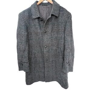 Prendina Kynoch Keith Scotland Wool Coat Mens Large Gray Herringbone Plaid